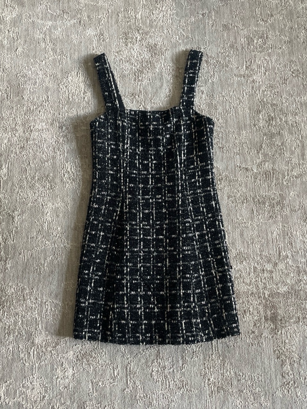 Alice + Olivia Black and White Tweed Square-Neck Mini Dress